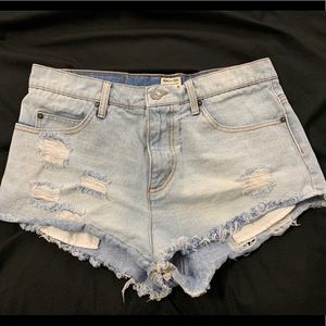 Light wash pair of denim shorts